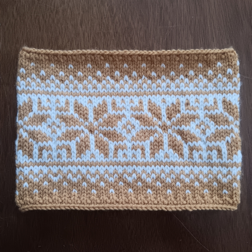 Handmade Handknit Mustard & Ivory Scandinavian Snowflake Motif Cowl Scarf OSFM